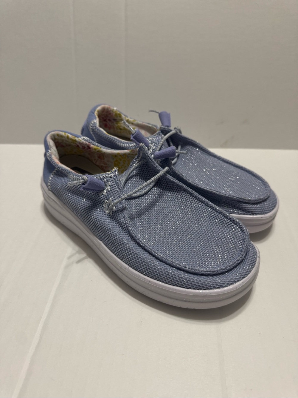 Hey Dude Women's/ Men's Light Blue Sparkle Slip-On Loafers